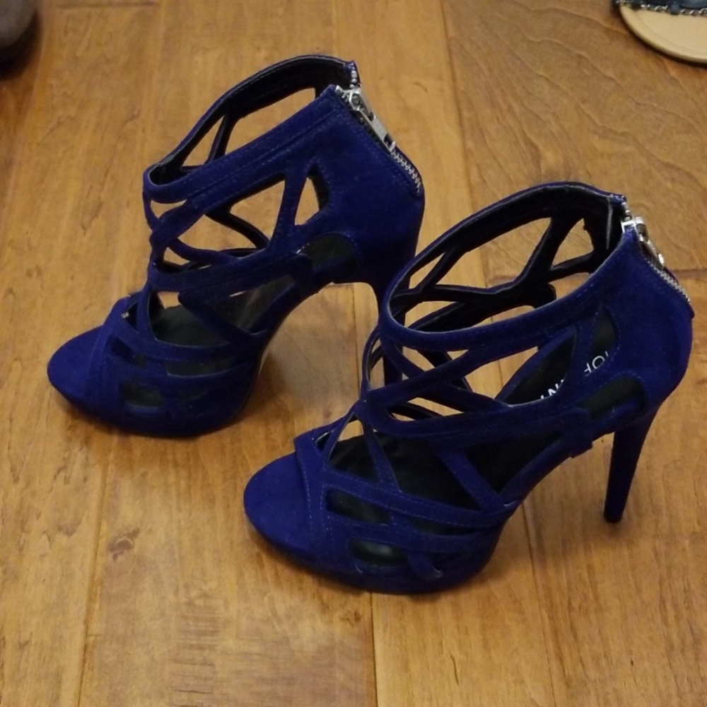 Blue suede heels